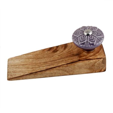 Purple Wheel Flower Ceramic Wooden Door Stopper